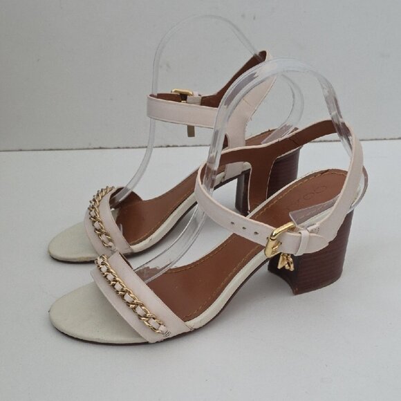 COACH | Chain Style Sandals Block Heel Cream Gold Sz 9B - Picture 1 of 10